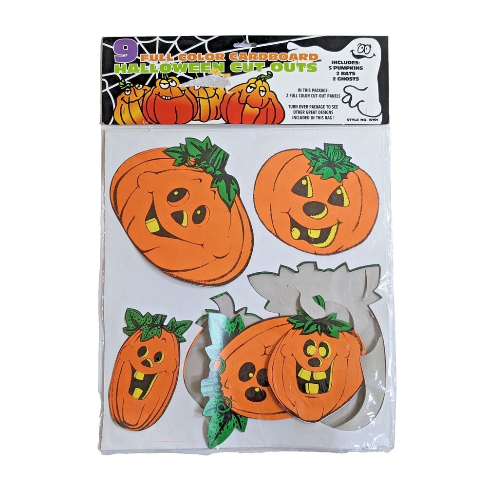 Vintage 1994 Halloween Cardboard Cutouts‎ Pumpkins Ghosts Bats Sealed Package